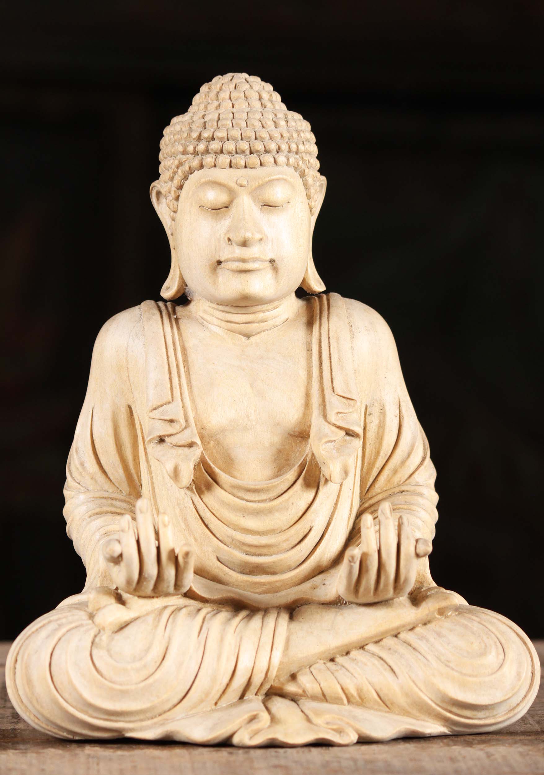 Wooden Buddha Meditating with Hands Open 8"