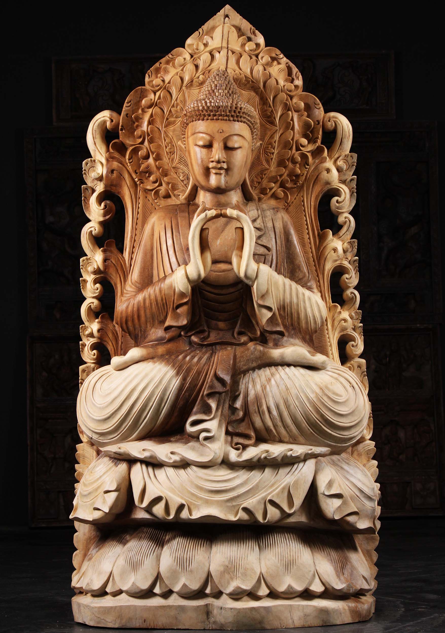 Wooden Buddha Uttarabodhi Mudra Sculpture 65 113bw1 Hindu Gods Buddha Statues