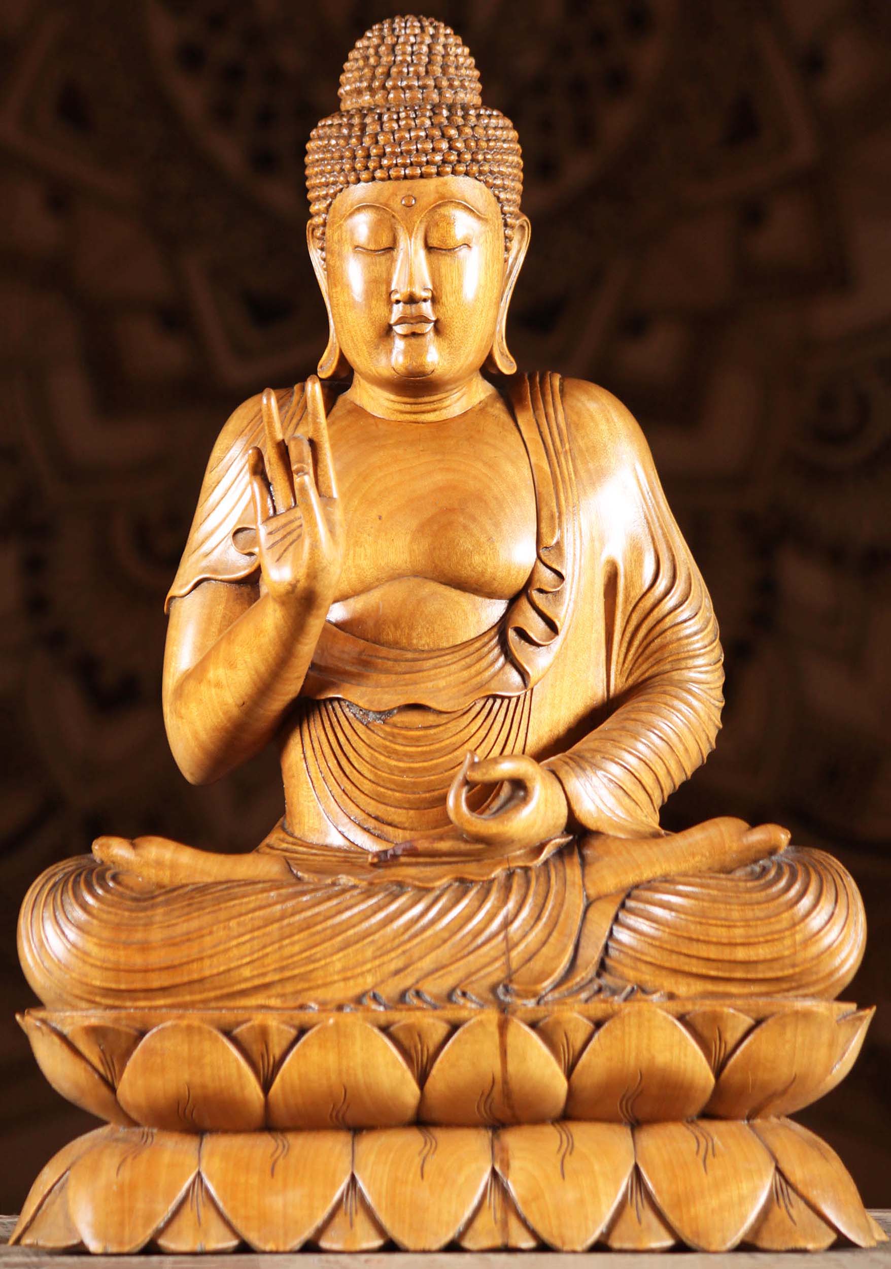 SOLD Wood Teaching Buddha On Beautiful Lotus 14 5 1rw1 Lotus Sculpture   1 Wooden Buddha Statue 2 