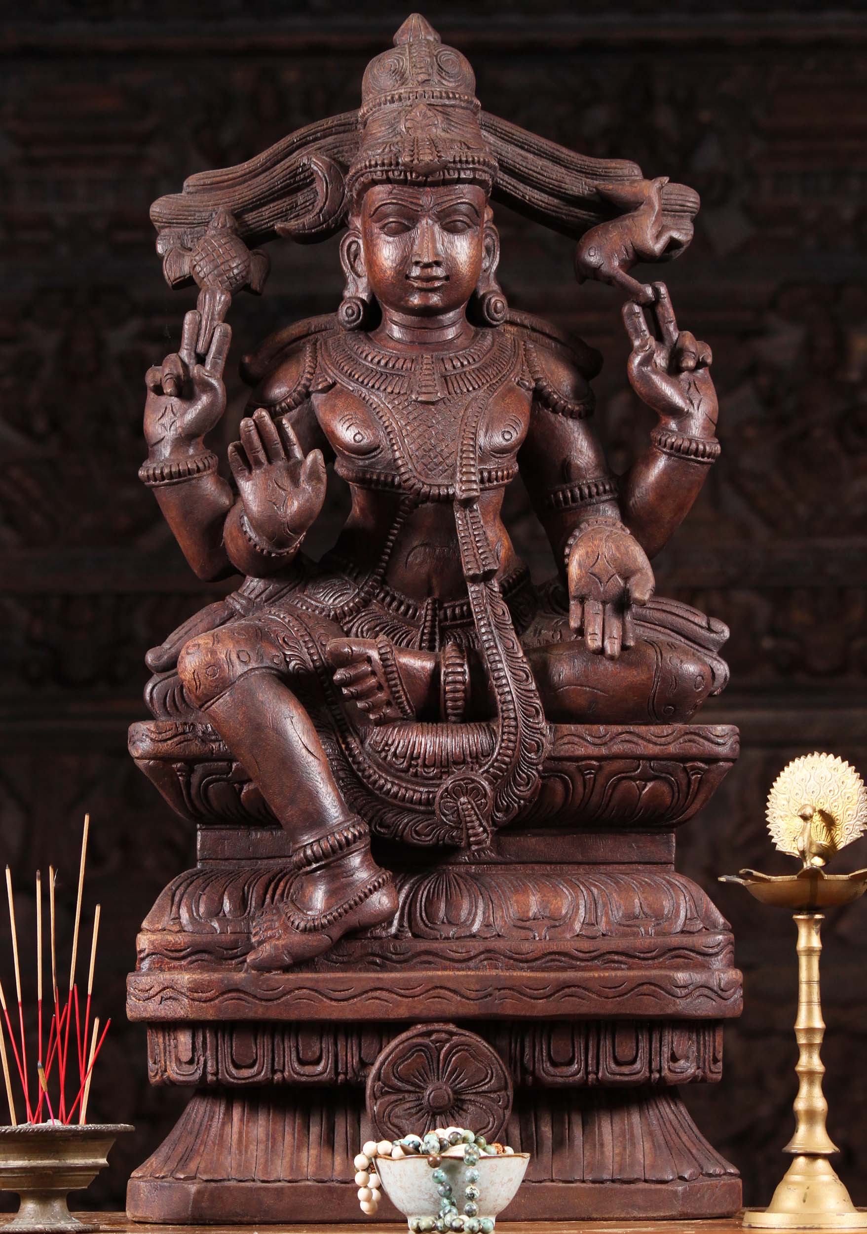 Wood Abhaya & Varada Mudra Shiva Statue 30"