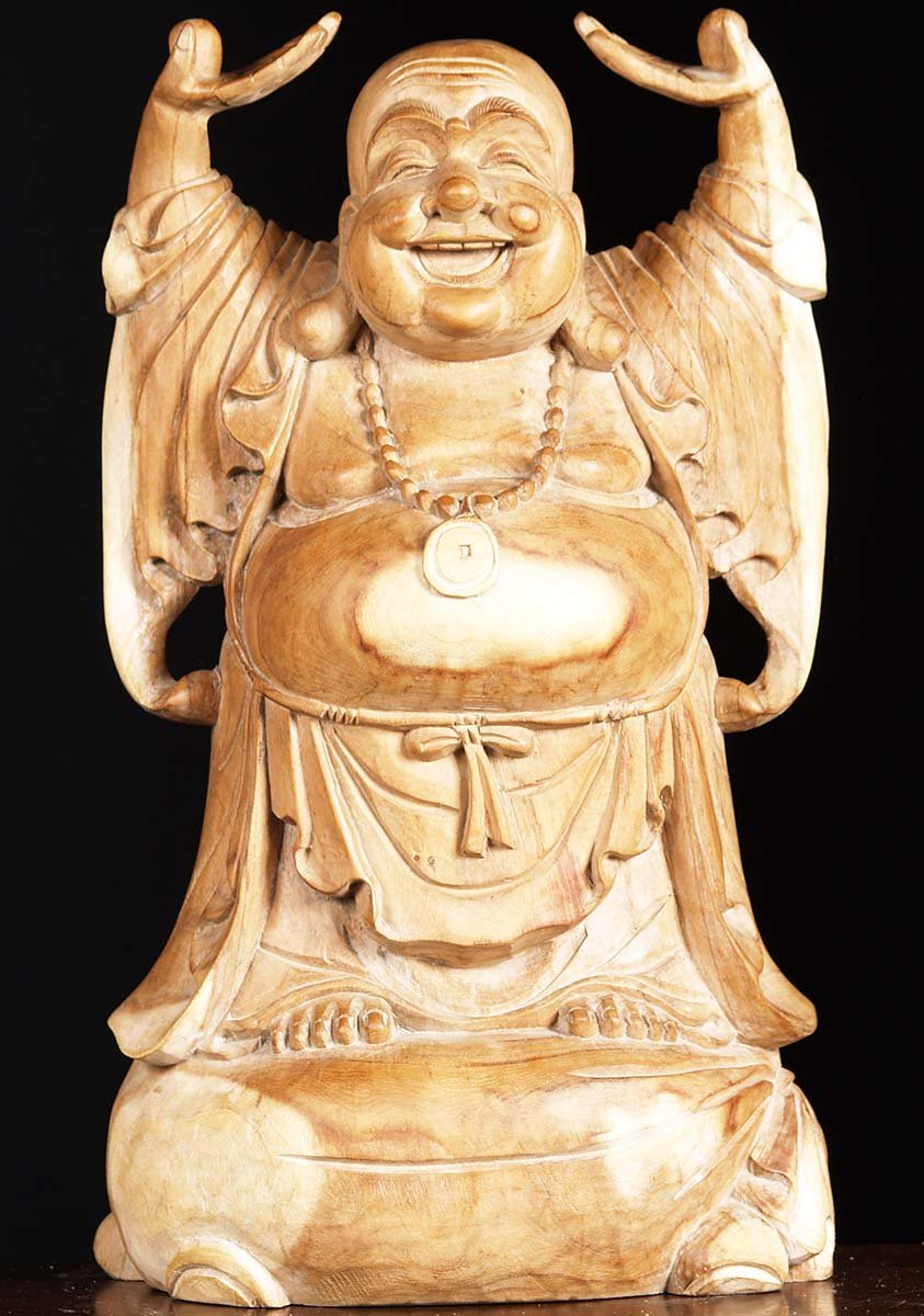 Wooden Fat And Happy Buddha of Wealth 24"