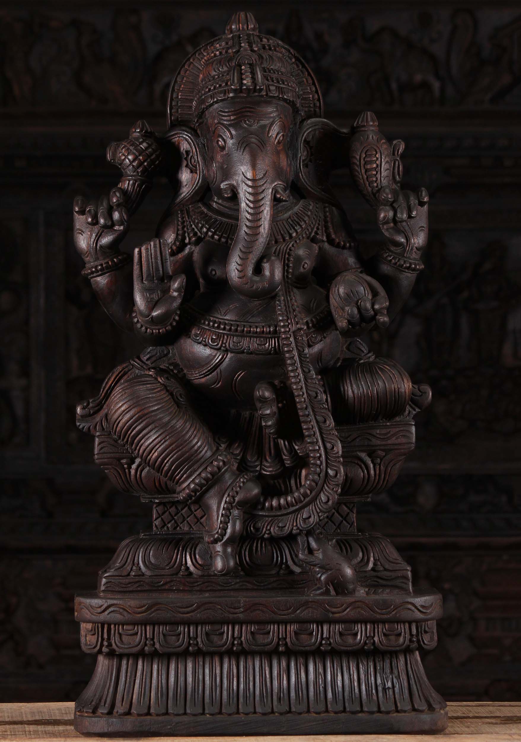 Wooden Abhaya Mudra Ganapathi Statue 36"