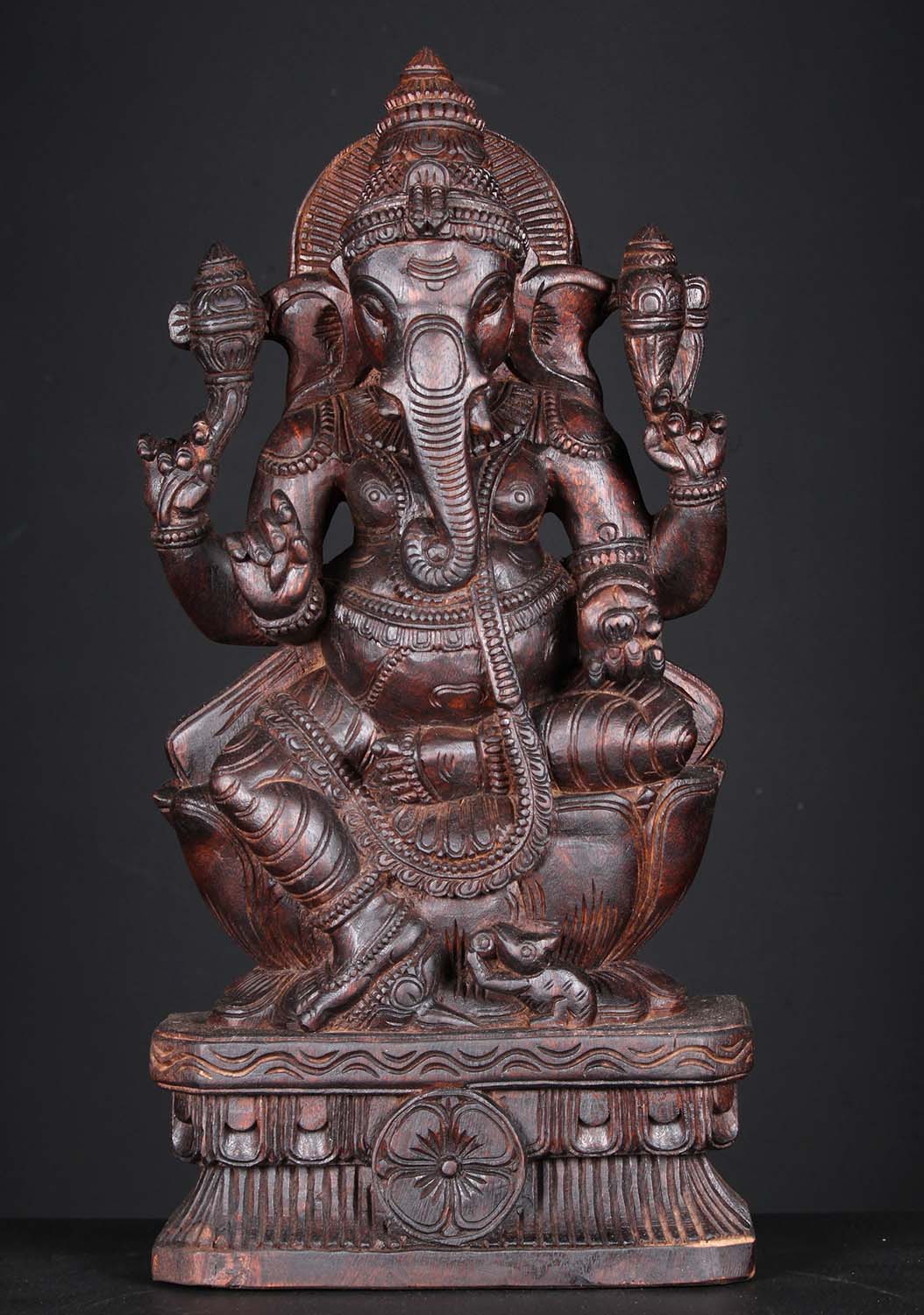 Wooden Seated Ganapathi Statue 24"