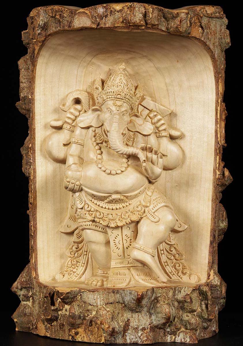 Wooden Ganesh Carving 11"