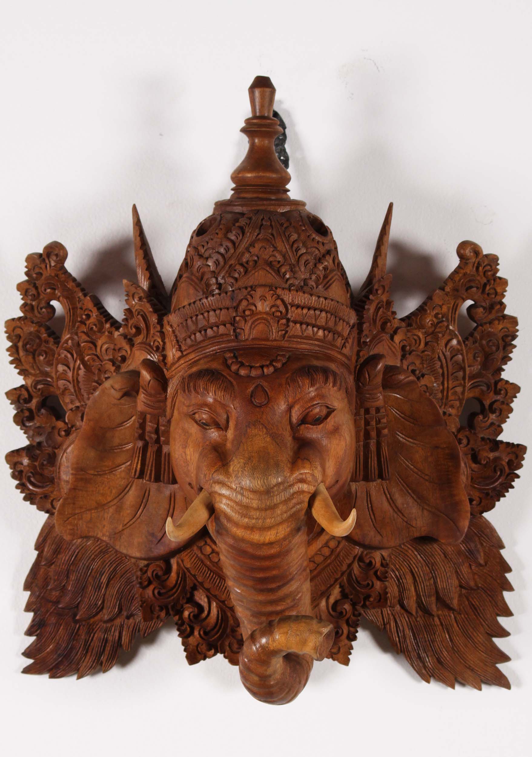 Wooden Ganesh Face Wall Hanging 15"