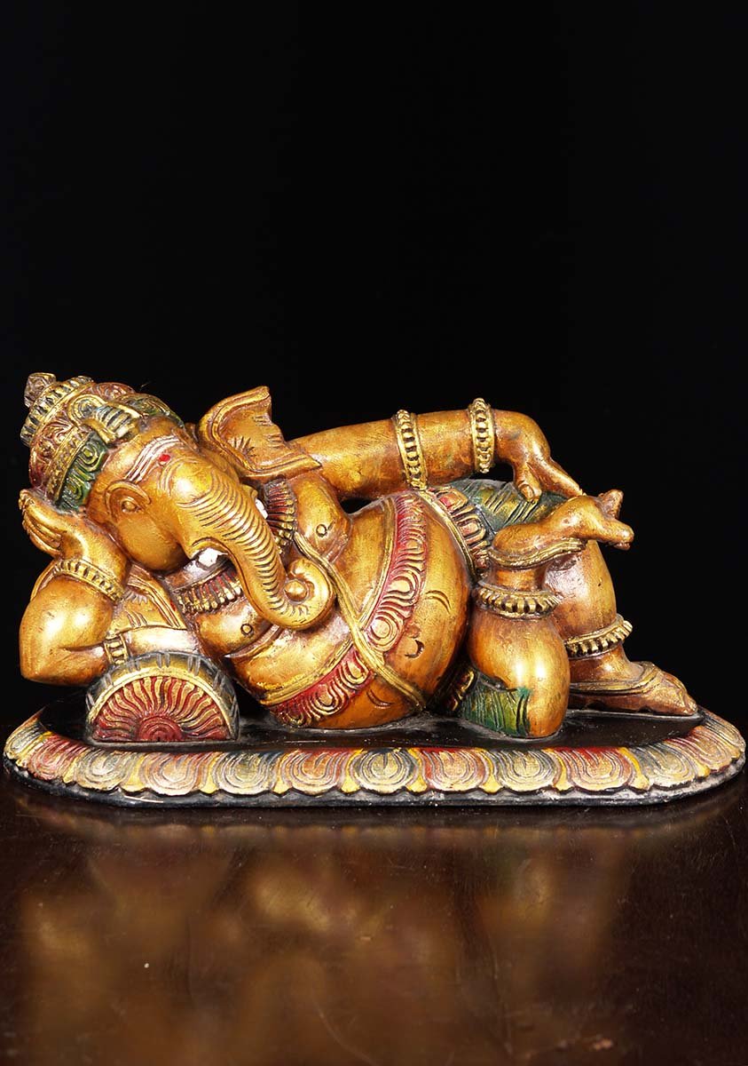 Wooden Ganesh Reclining 19"