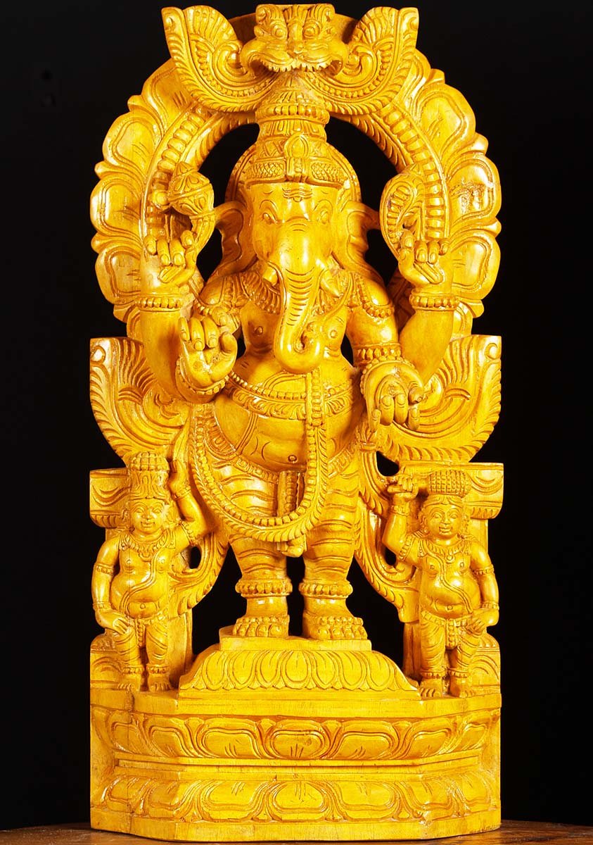 Wooden Ganesh Sculpture 24"