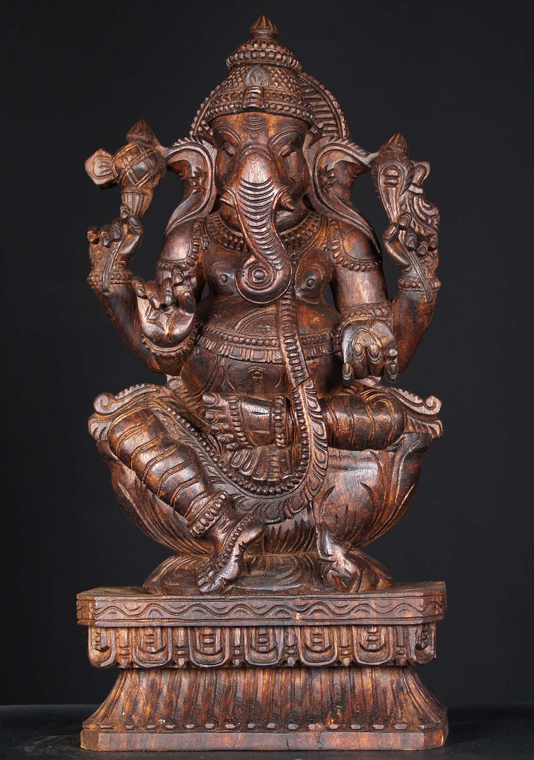 Dark Wooden Ganesh Statue 24"