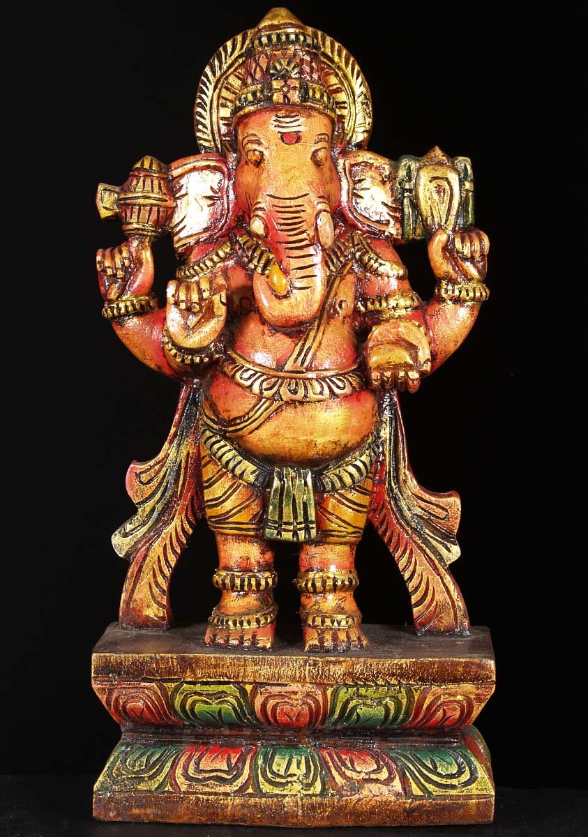 Sold Wood Standing Ganesh Carving 18 76w6q Hindu Gods And Buddha Statues 6953