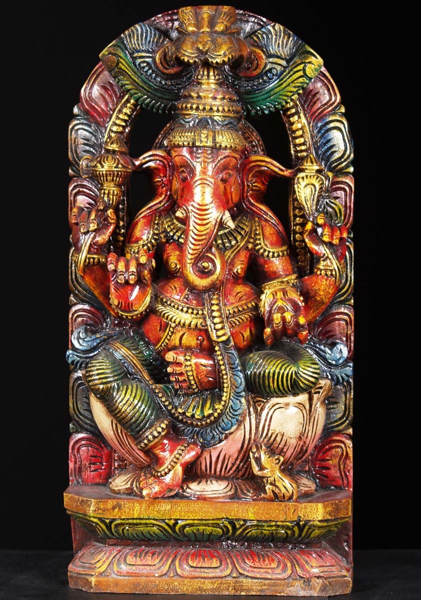 Wooden Ganesha Carving 18"