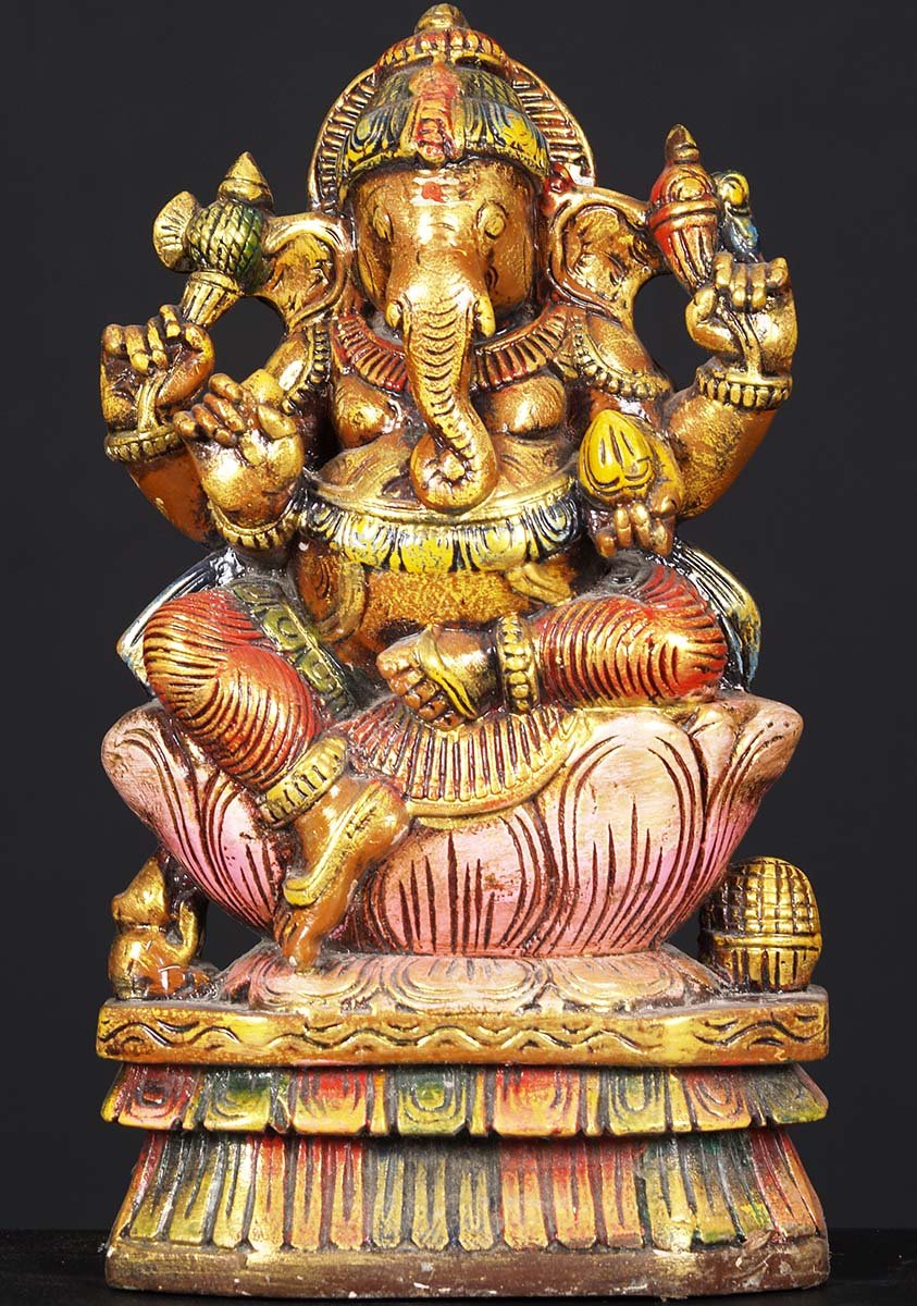 Ganesh Wooden Sitting Statue 12"