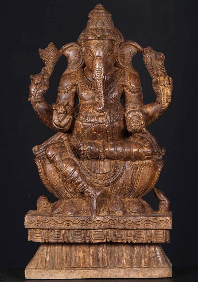 SOLD Ganesh Wood Sitting Statue 18