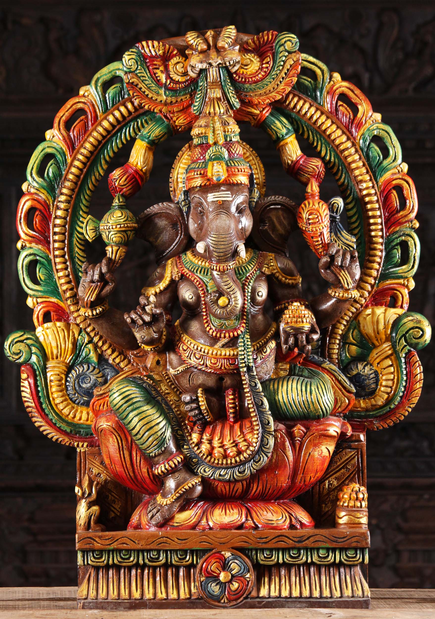 Wooden Ganesh With Large Mahakala Arch 36"