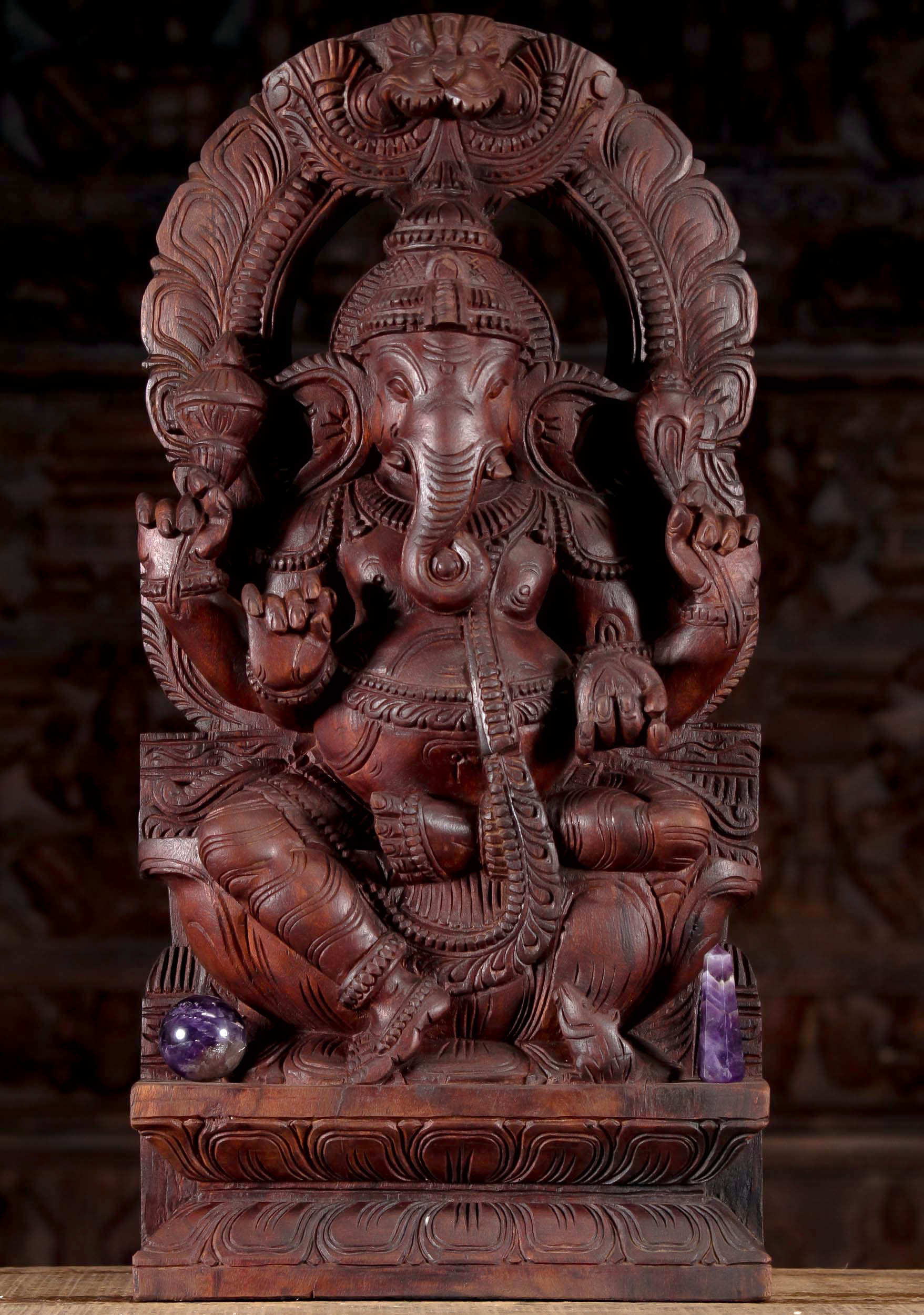 Sold Wooden Ganesh Statue With Rat And Arch 24 96w1g Hindu Gods And Buddha Statues 0489