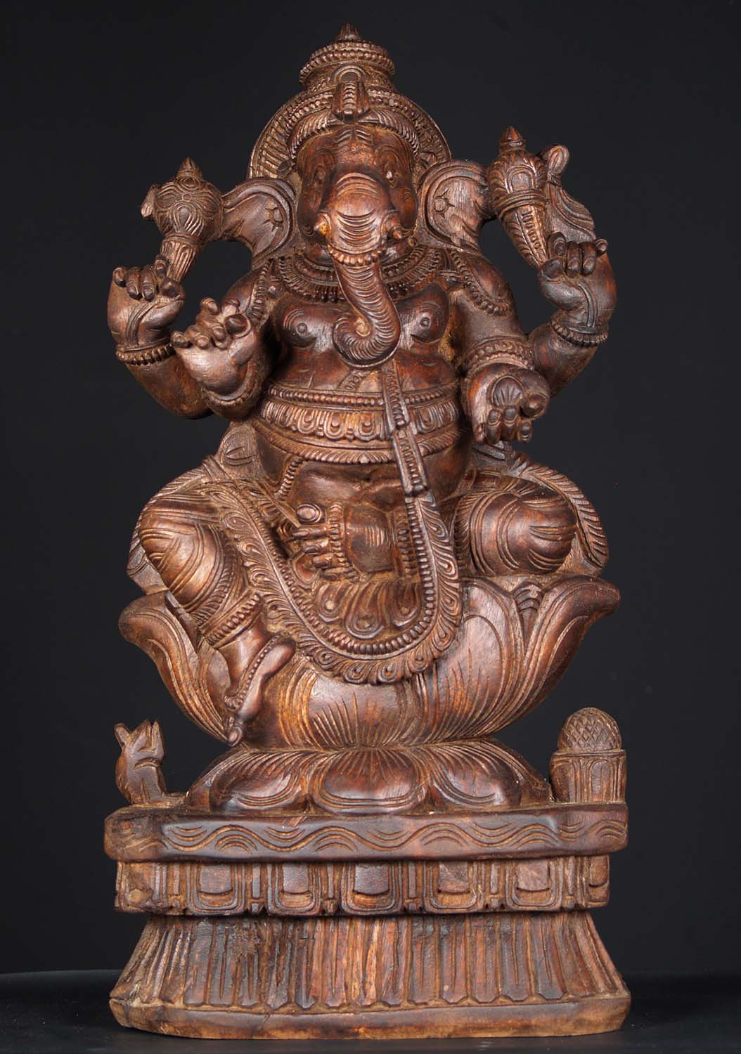 Wooden Ganesha Statue Holding Mango 24"