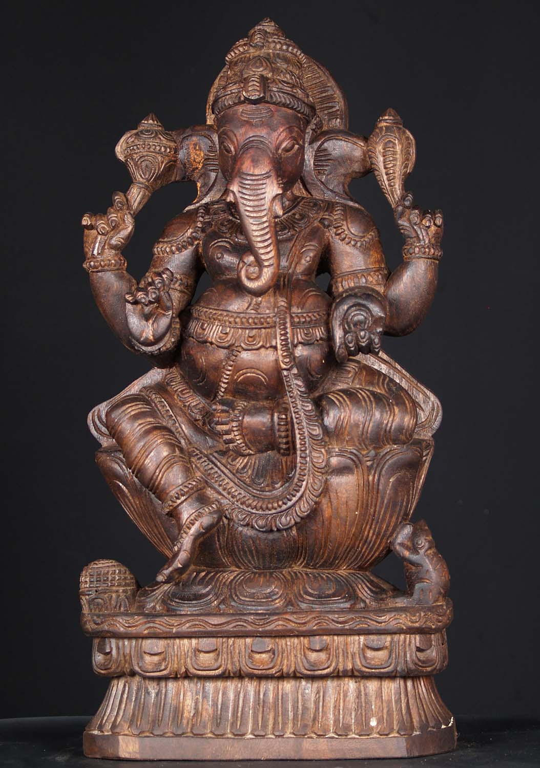 Wooden Seated Ganesha Statue 24"