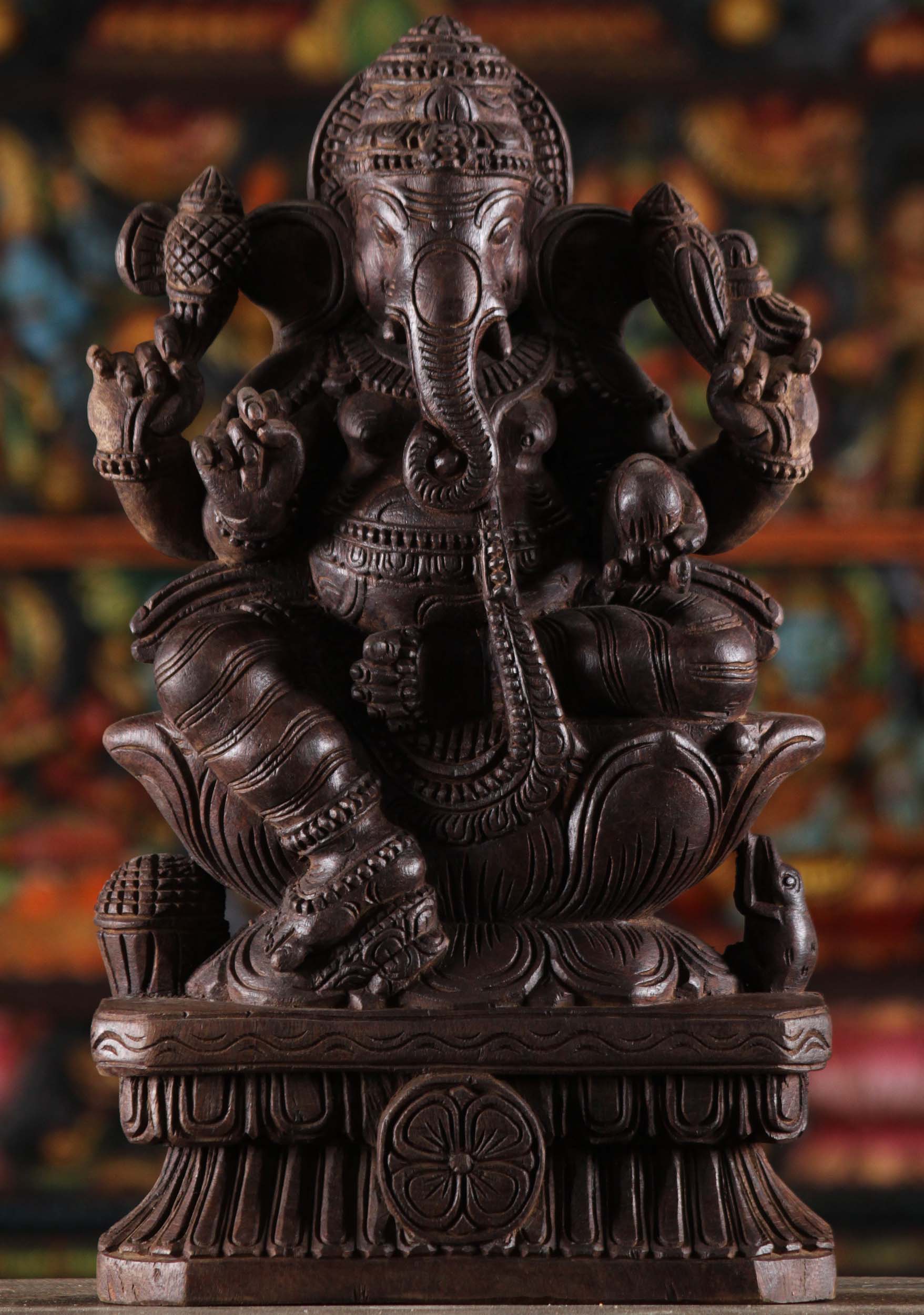 Wooden Ganesha Statue Holding Laddu 18"