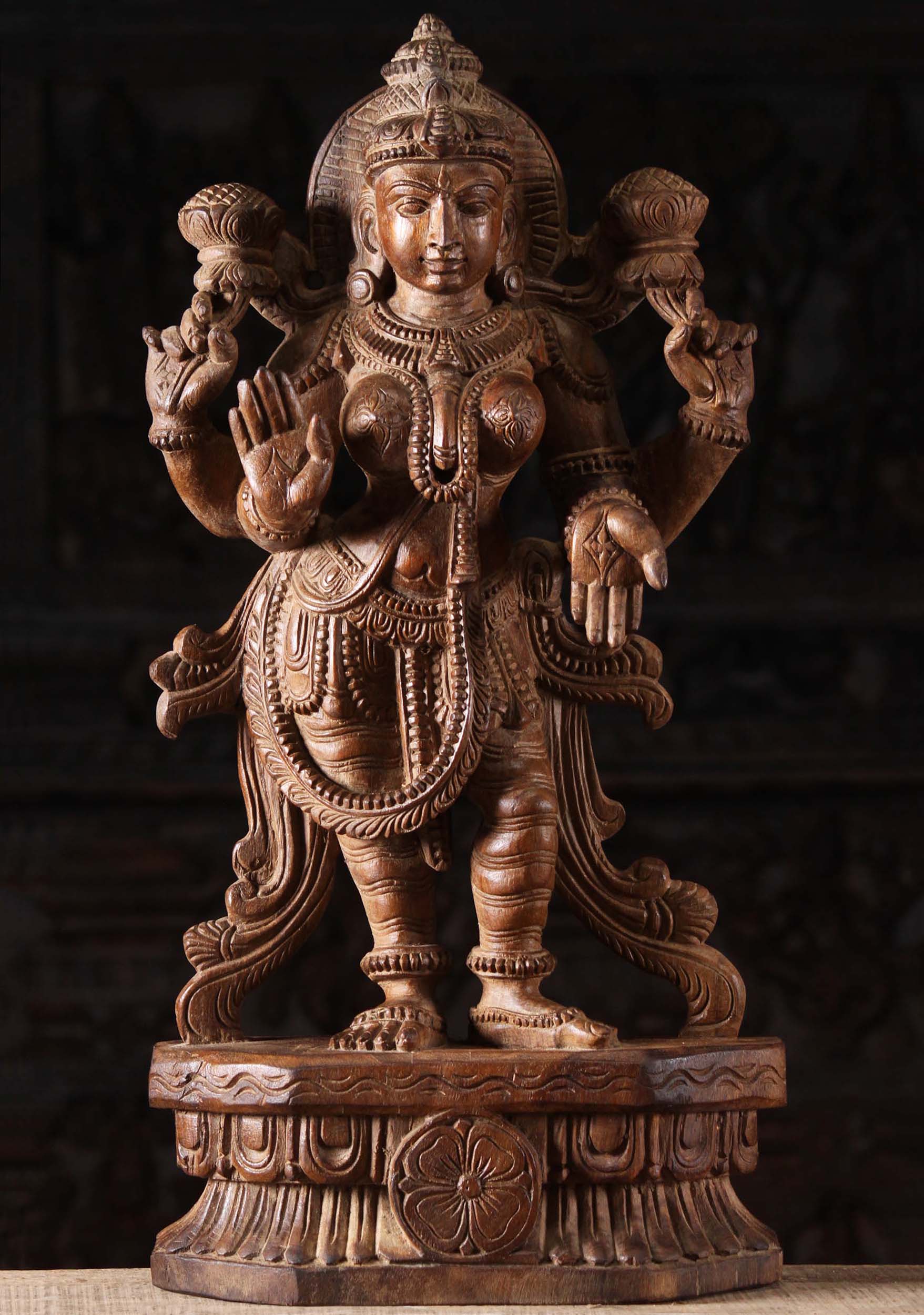 Wooden Standing Lakshmi Sculpture 24"