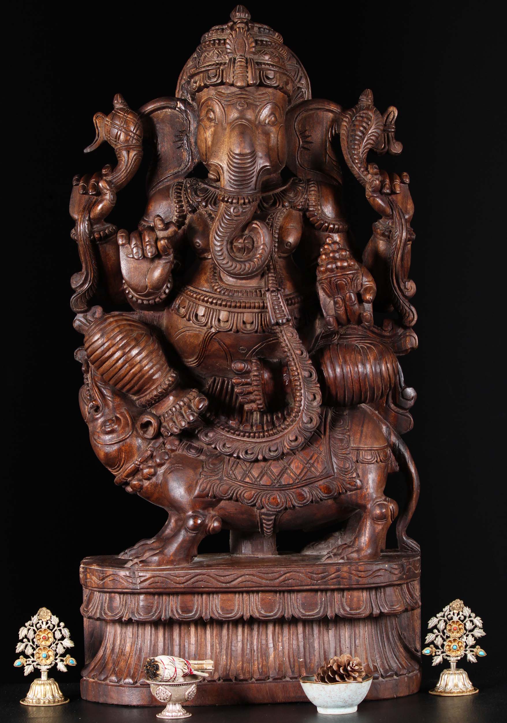 Wooden Mooshika Ganesh Statue 36"