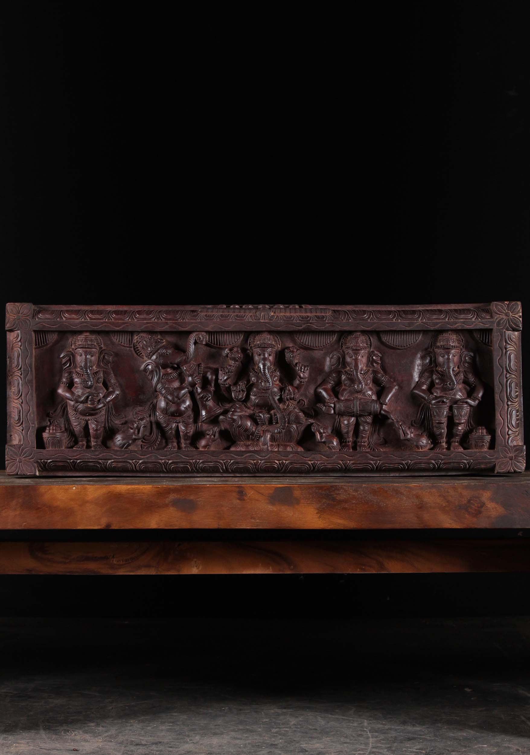 Wooden Ganesh Panel With 5 Musical Ganeshas 36"