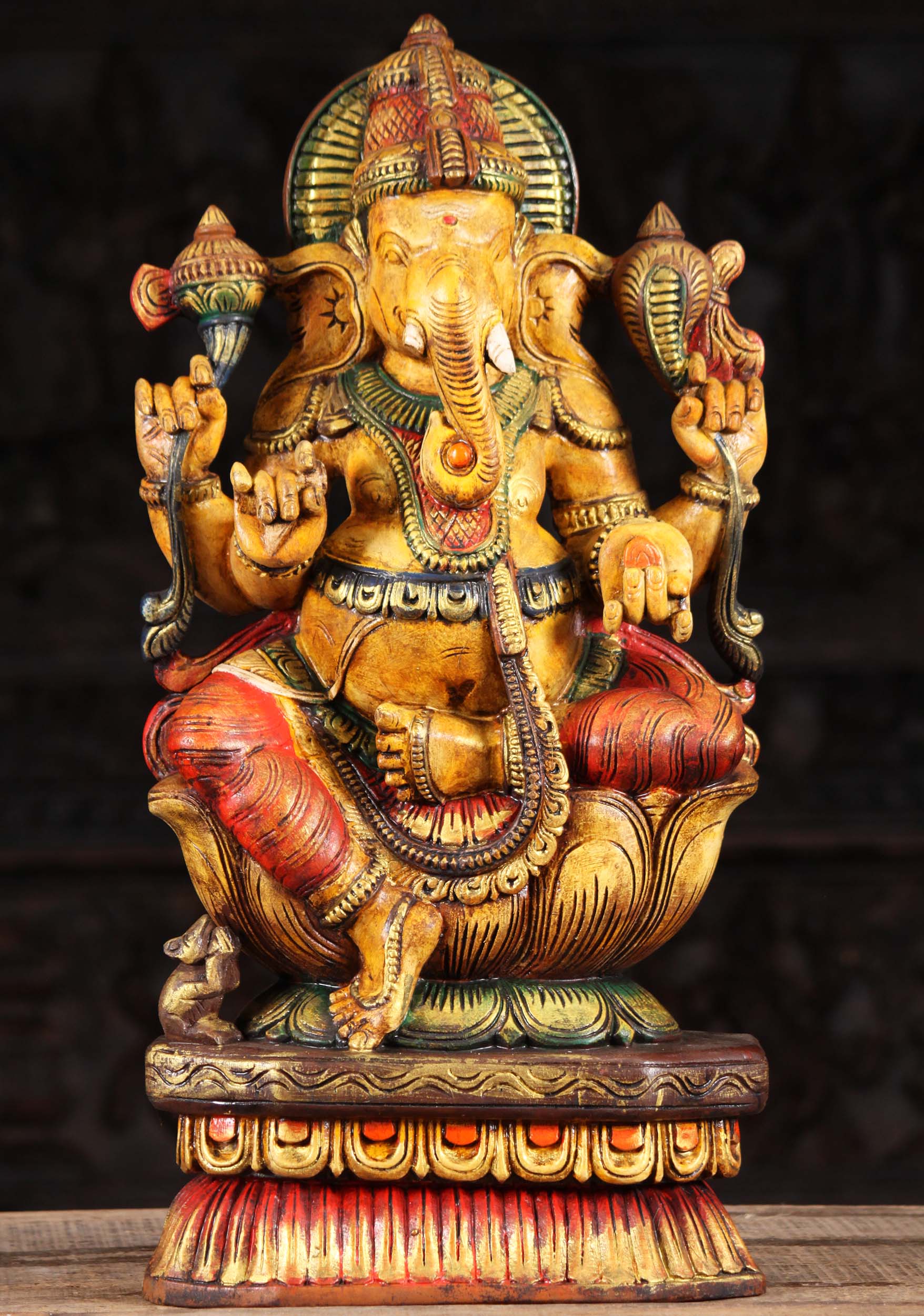 Wooden Painted Ganapathi Statue 24"