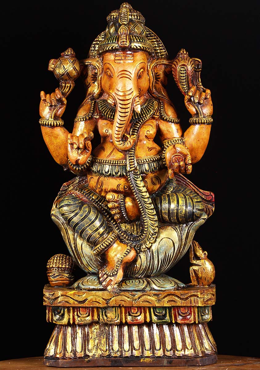 Wooden Painted Ganesh Carving 24"