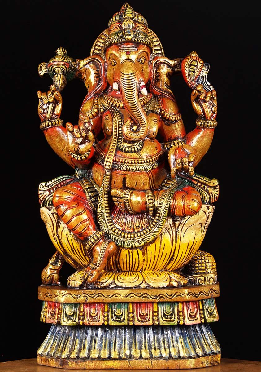 Wooden Painted Ganesh Statue 24"