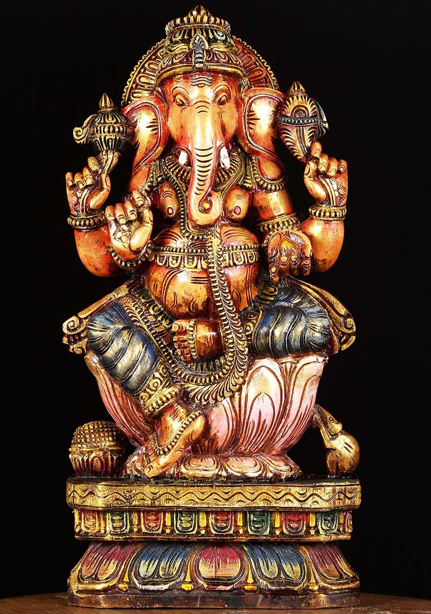 Wooden Painted Ganesh Statue 24"