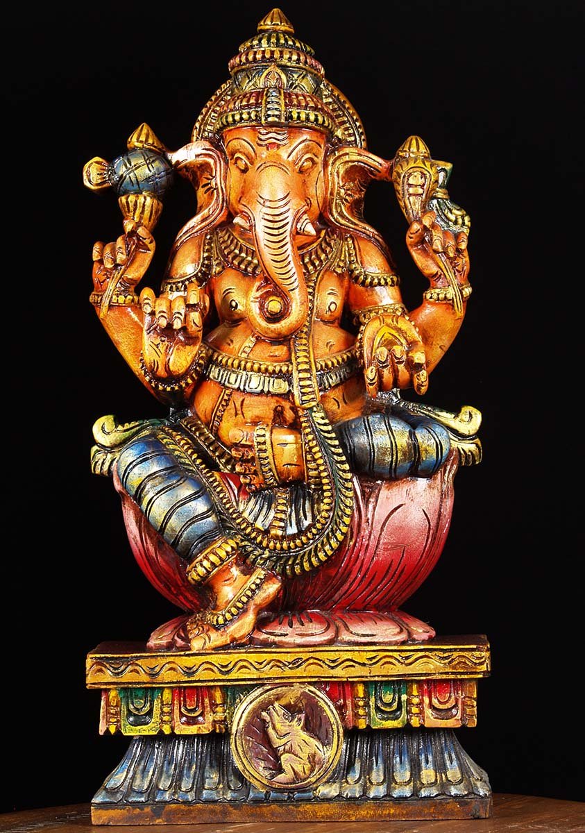 Wooden Painted Ganesha Carving 24"