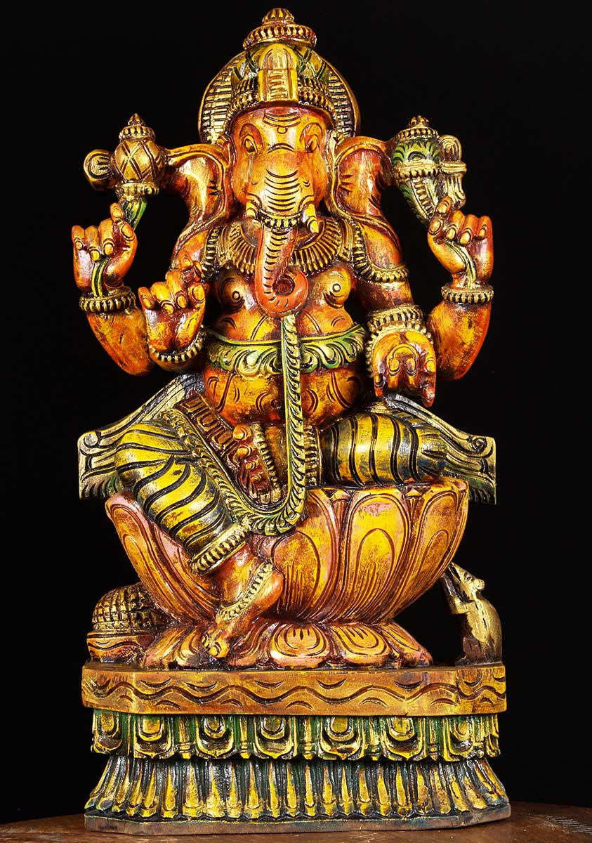 Wooden Painted Ganesha Statue 24"