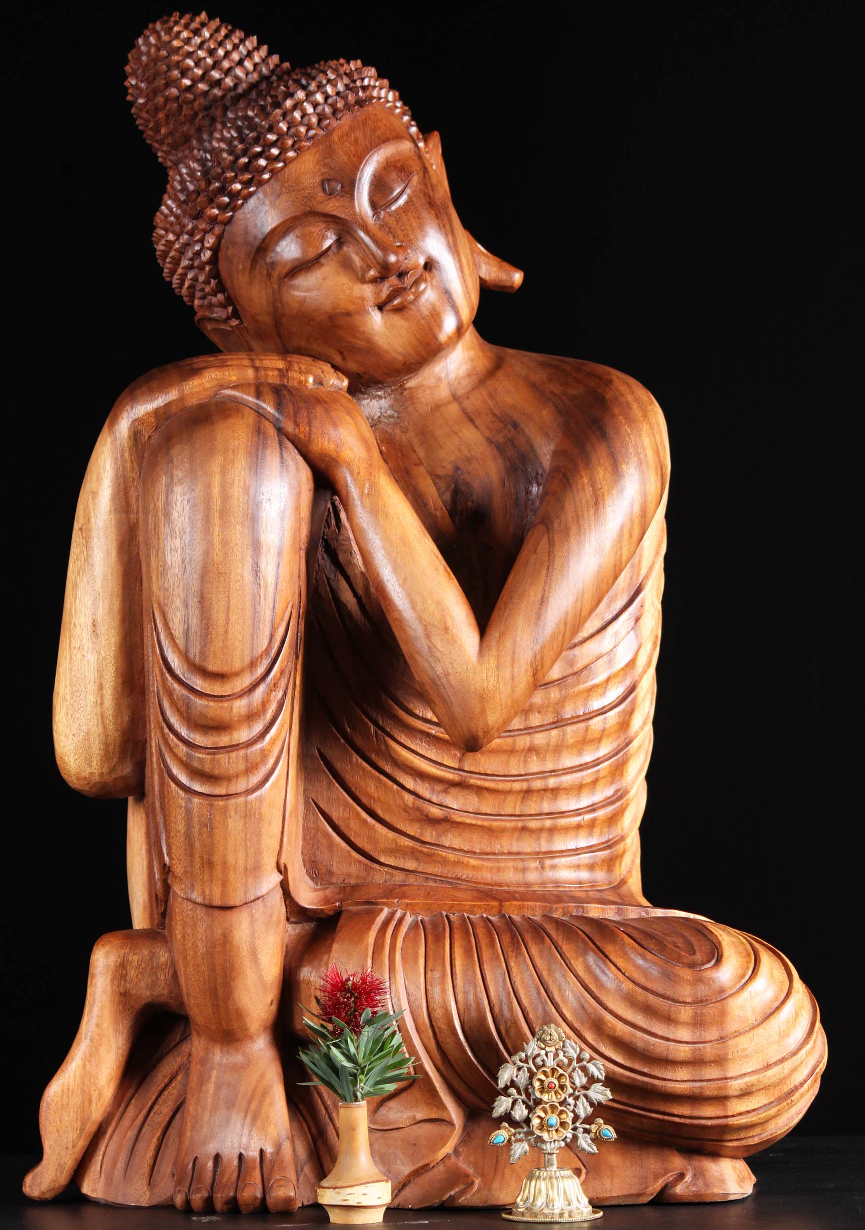 Wooden Peaceful Resting Buddha Statue 32"