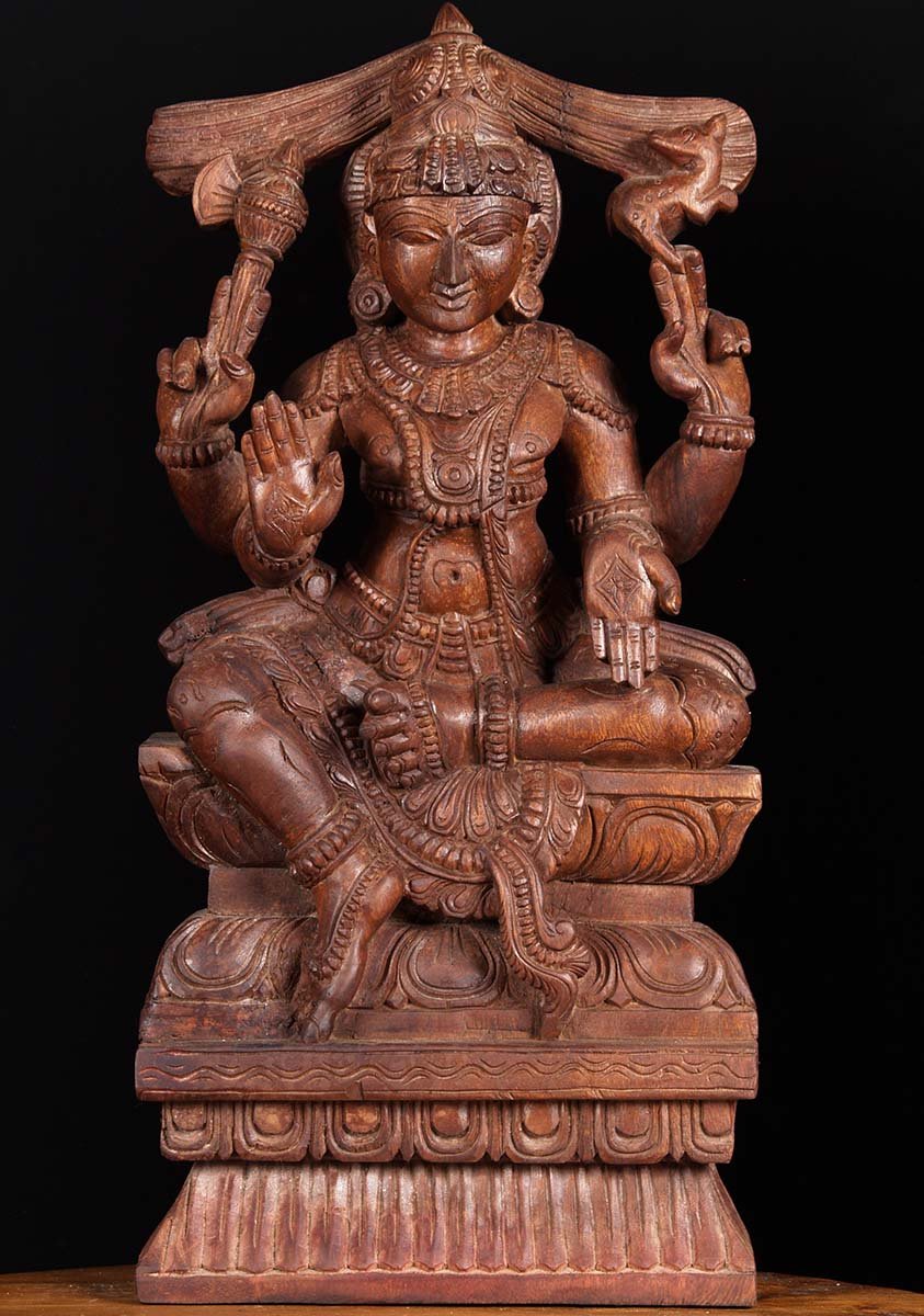 Wooden Seated Shiva Statue with Antelope 24"