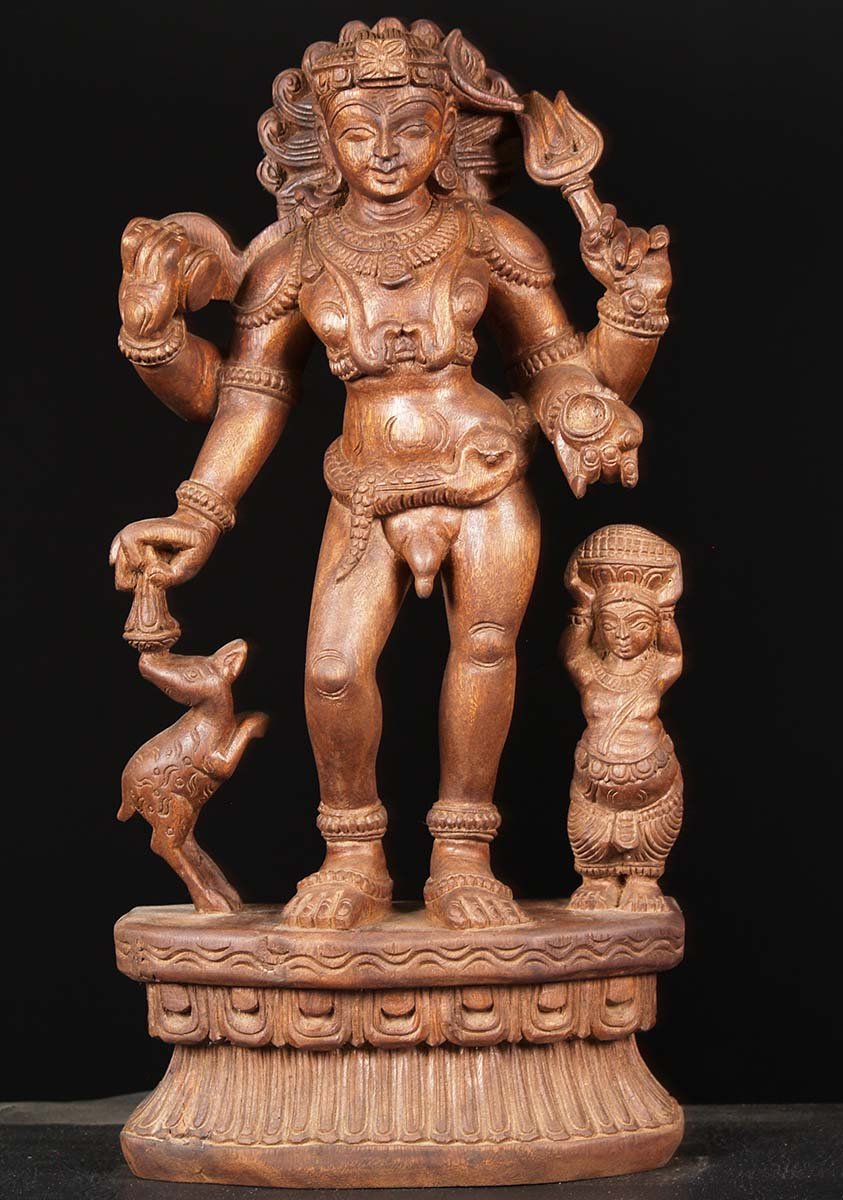 Wooden Shiva as Bhairava Statue 24"