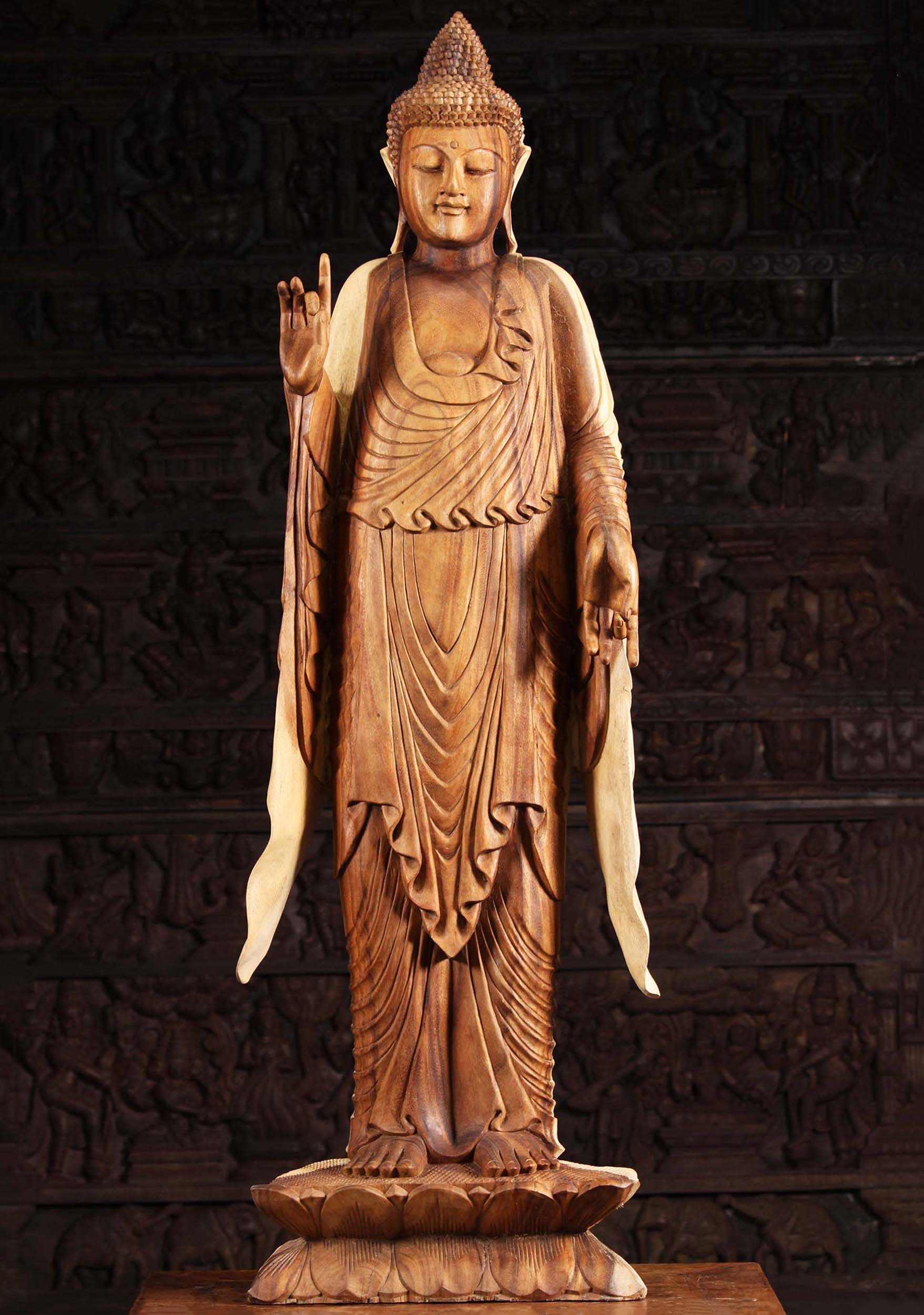 Wood Buddha in Vitarka & Varada Mudras 59"