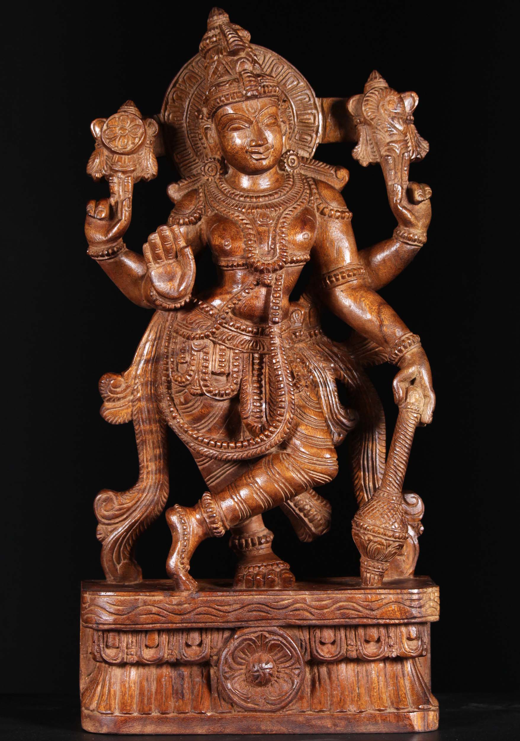 Wooden Vishnu Statue Holding Club 24"