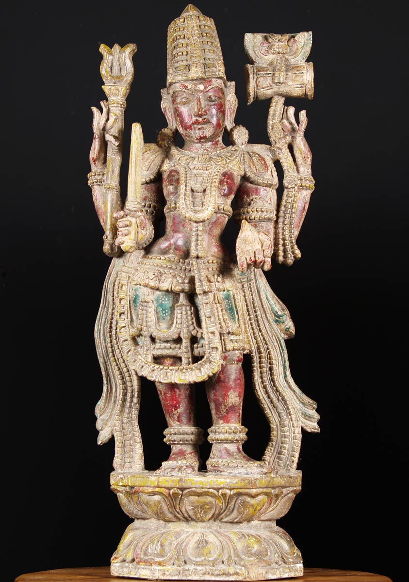 Antique Wooden Shiva Statue with Sword 36"