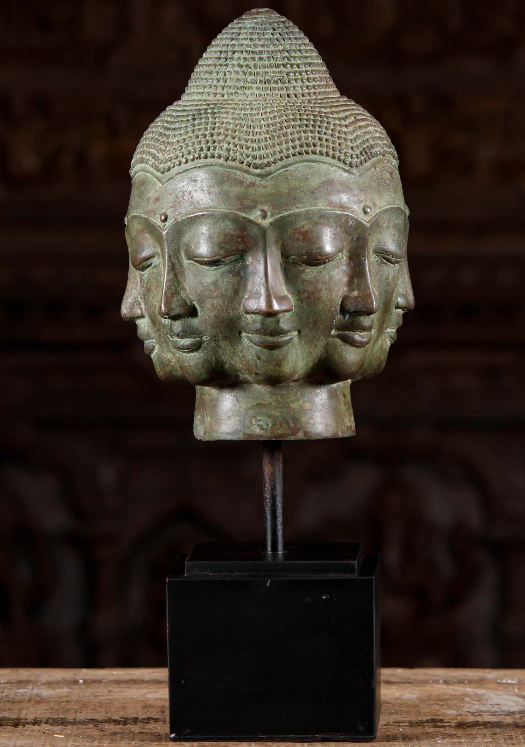 Bali Brass 8 Faced Buddha on Stand 17.5"