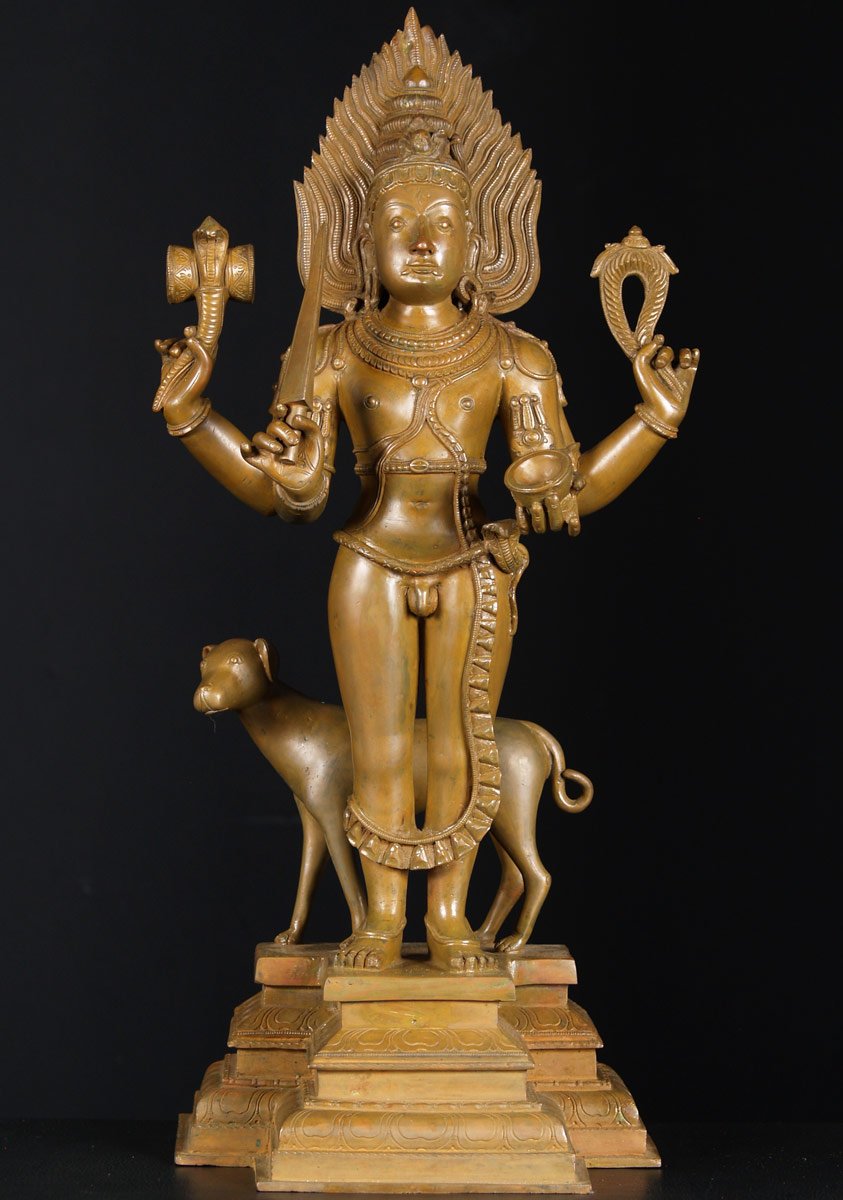 Bronze Bhairava with Dog Statue 24"