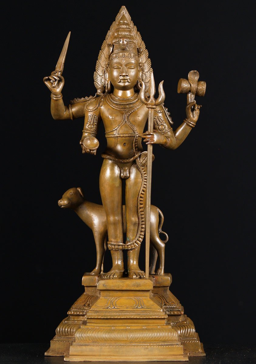 Bronze Bhairava with Dog Statue 15"