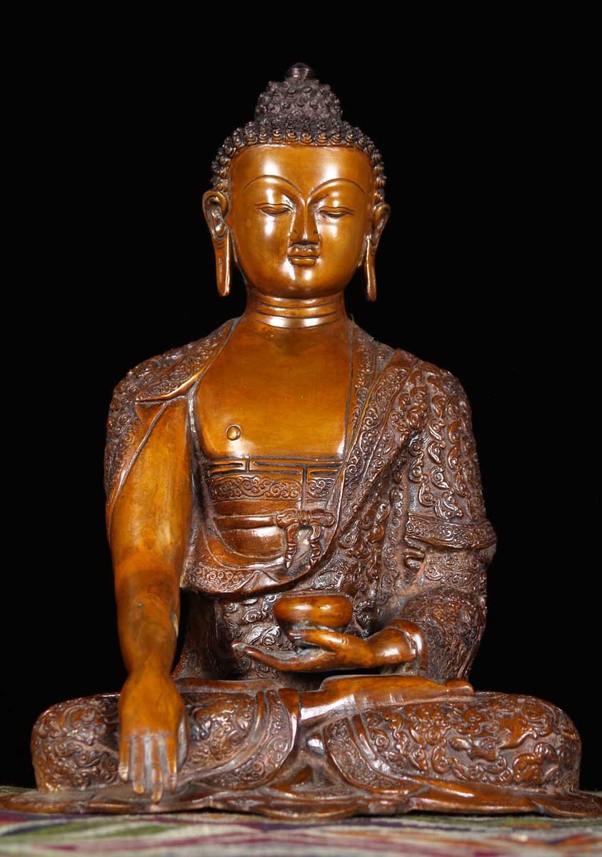 Brass Bhumisparsha Tibetan Buddha 14"