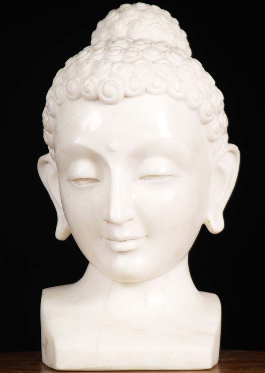 White Marble Buddha Bust 15.5"