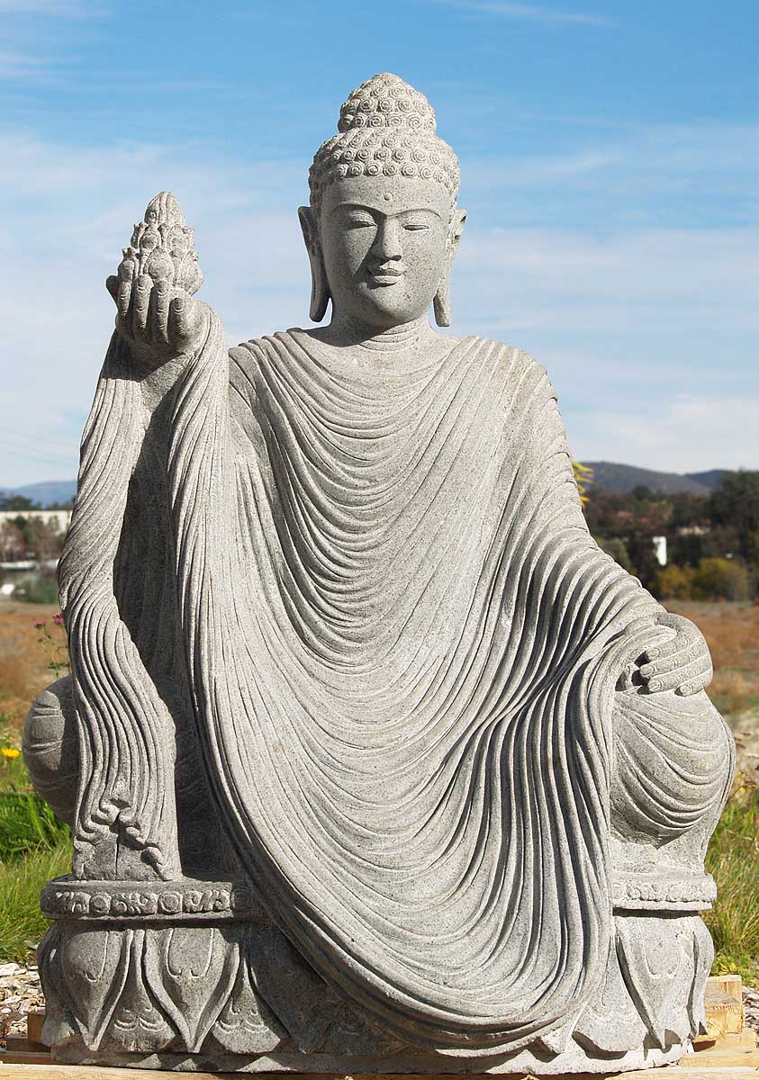 Stone Buddha Holding Lotus 45"