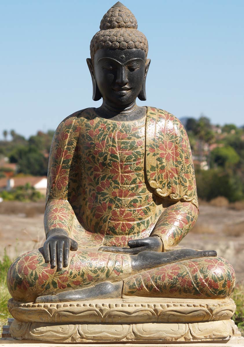 Stone Buddha with Painted Robes 40"