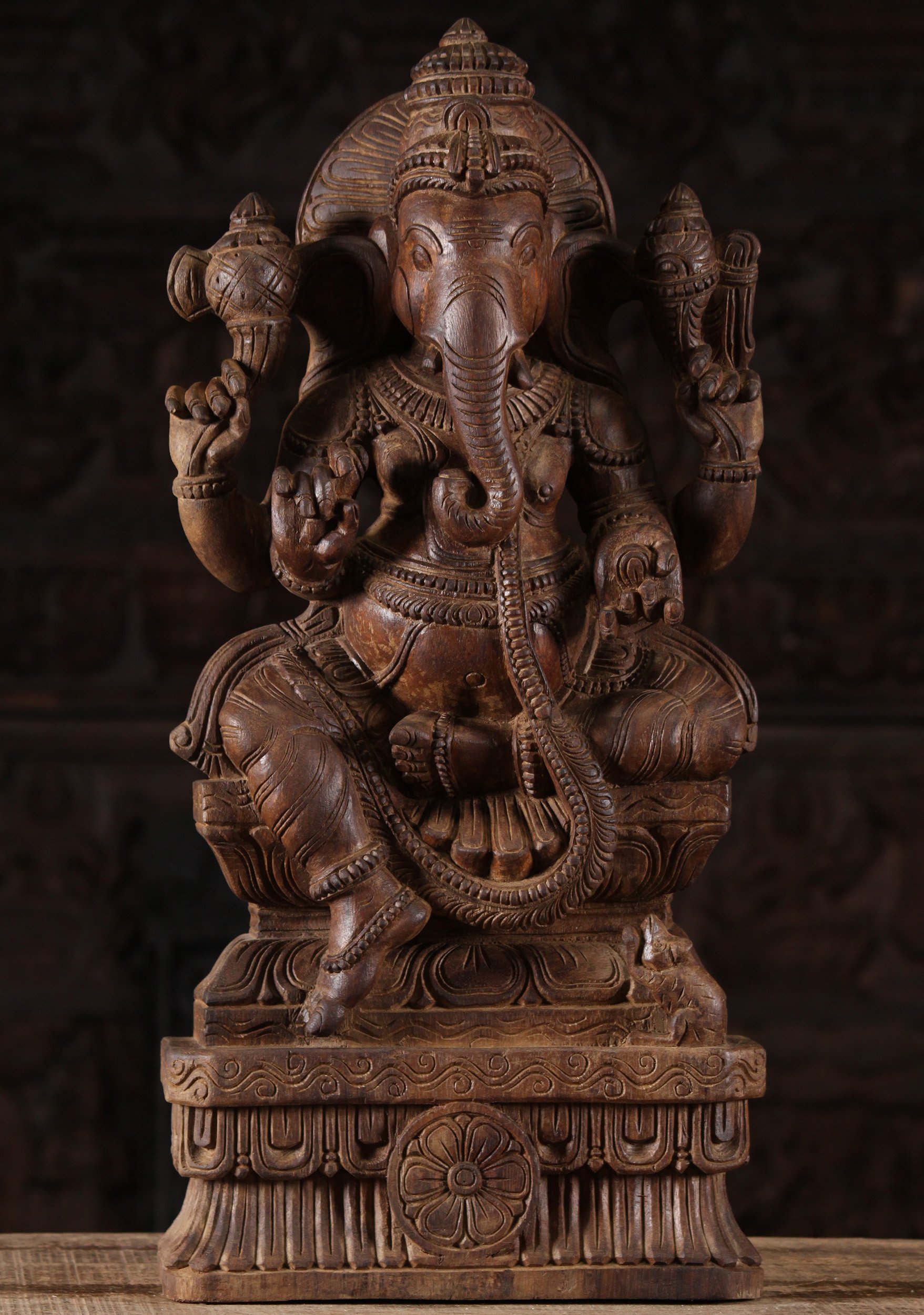 Wooden Ganesha Statue Holding Tusk 24"