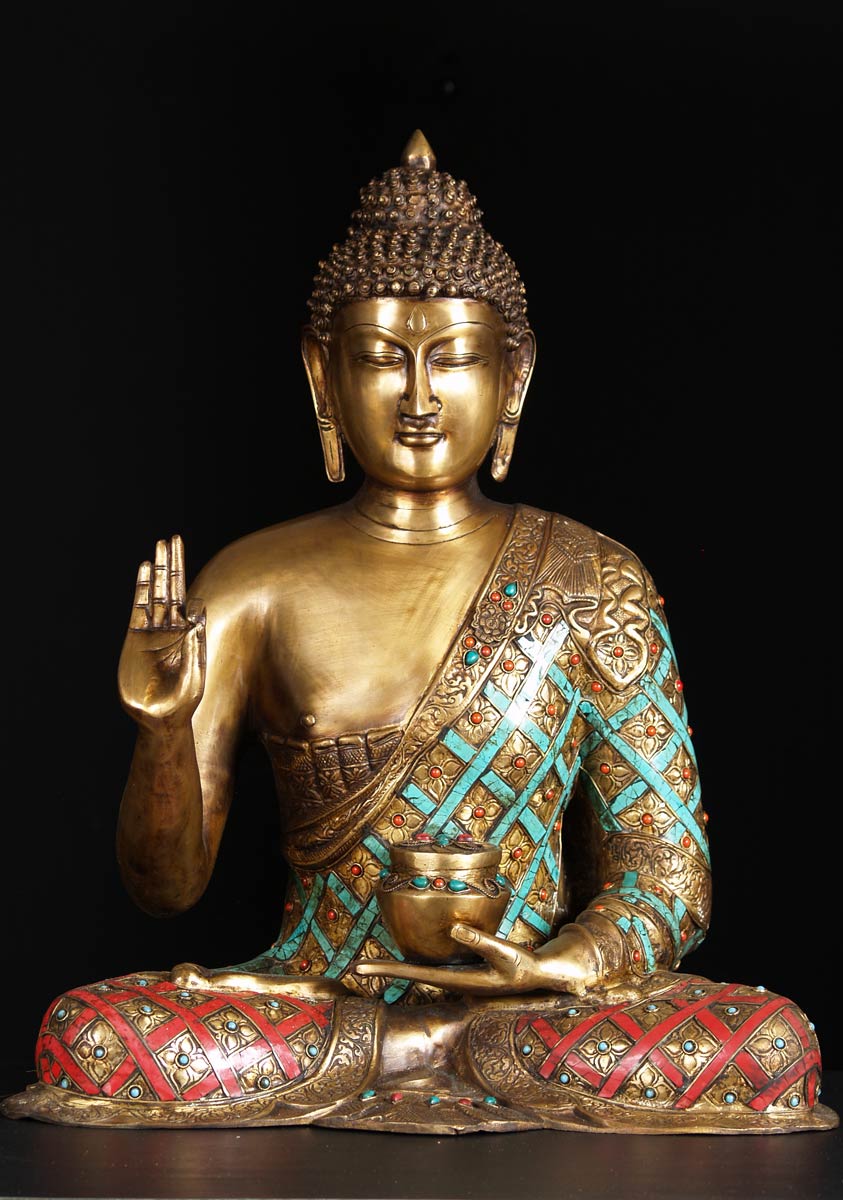 Jeweled Buddha Statue with Bowl 26"