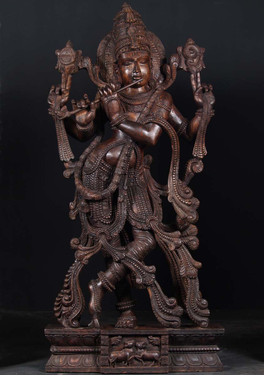 Wood Venugopal Statue 69"