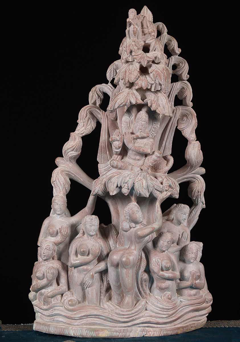 Marble Krishna with Gopis Statue 19"