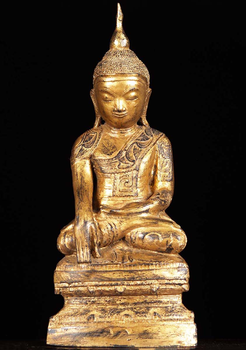 Gold Leaf Thai Brass Lanna Buddha Statue 24"