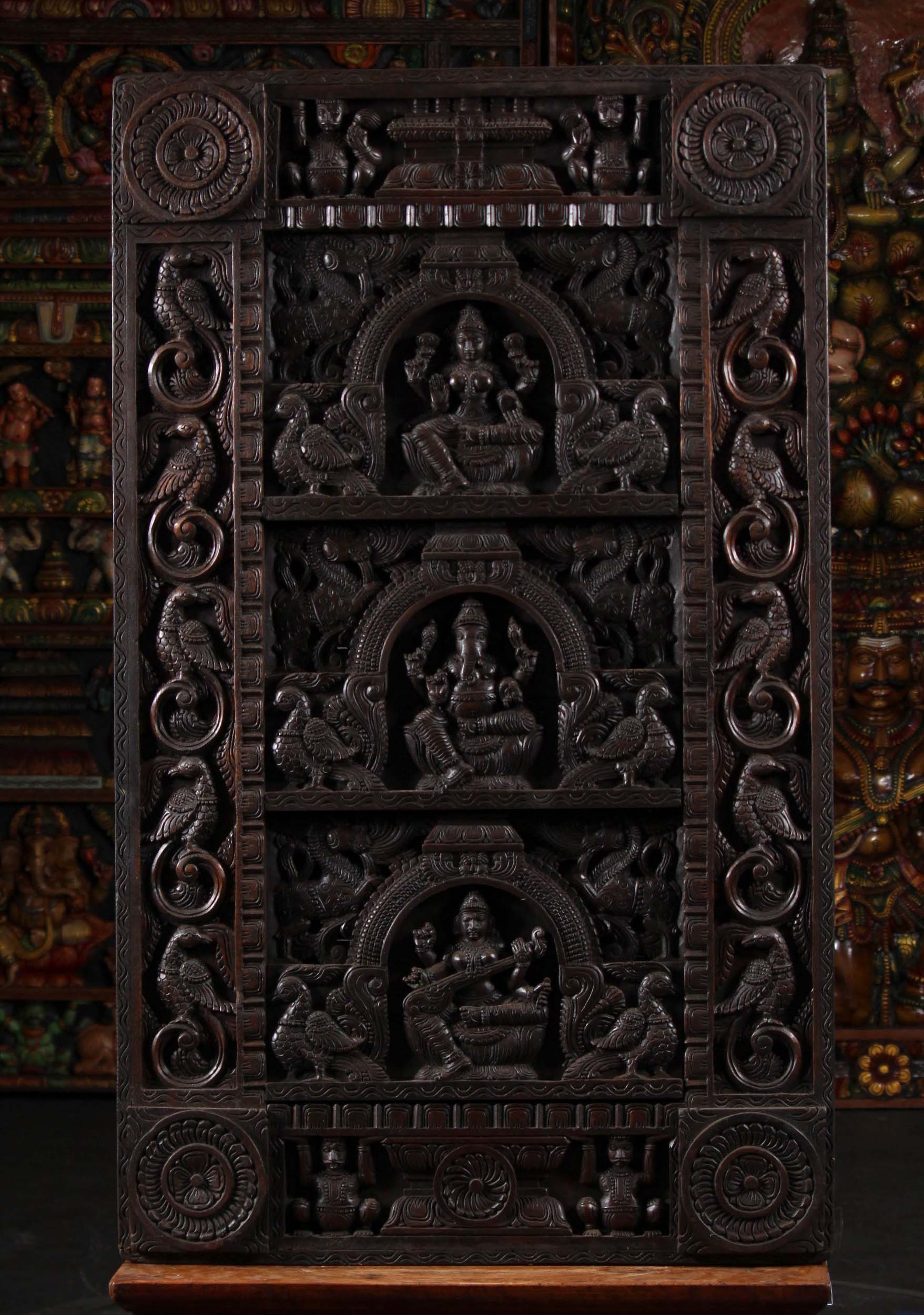 Vertical Wall Panel Ganesh Lakshmi and Saraswati 48"