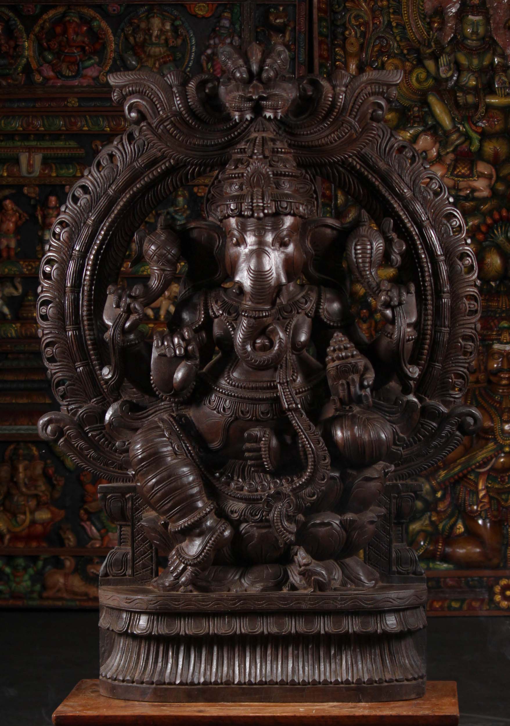 Large Wood Ganesh with Arch 48"